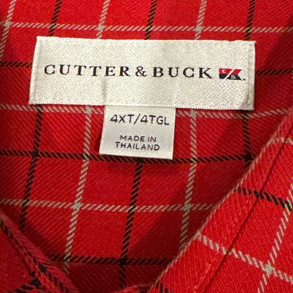 Cutter & Buck Red Plaid Light Flannel Big & Tall Man Button Down Shirt- size 4XT - Picture 5 of 9